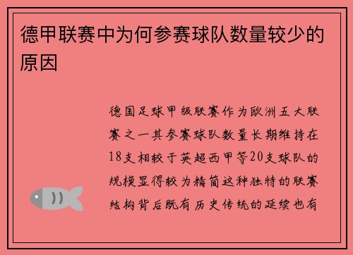 德甲联赛中为何参赛球队数量较少的原因